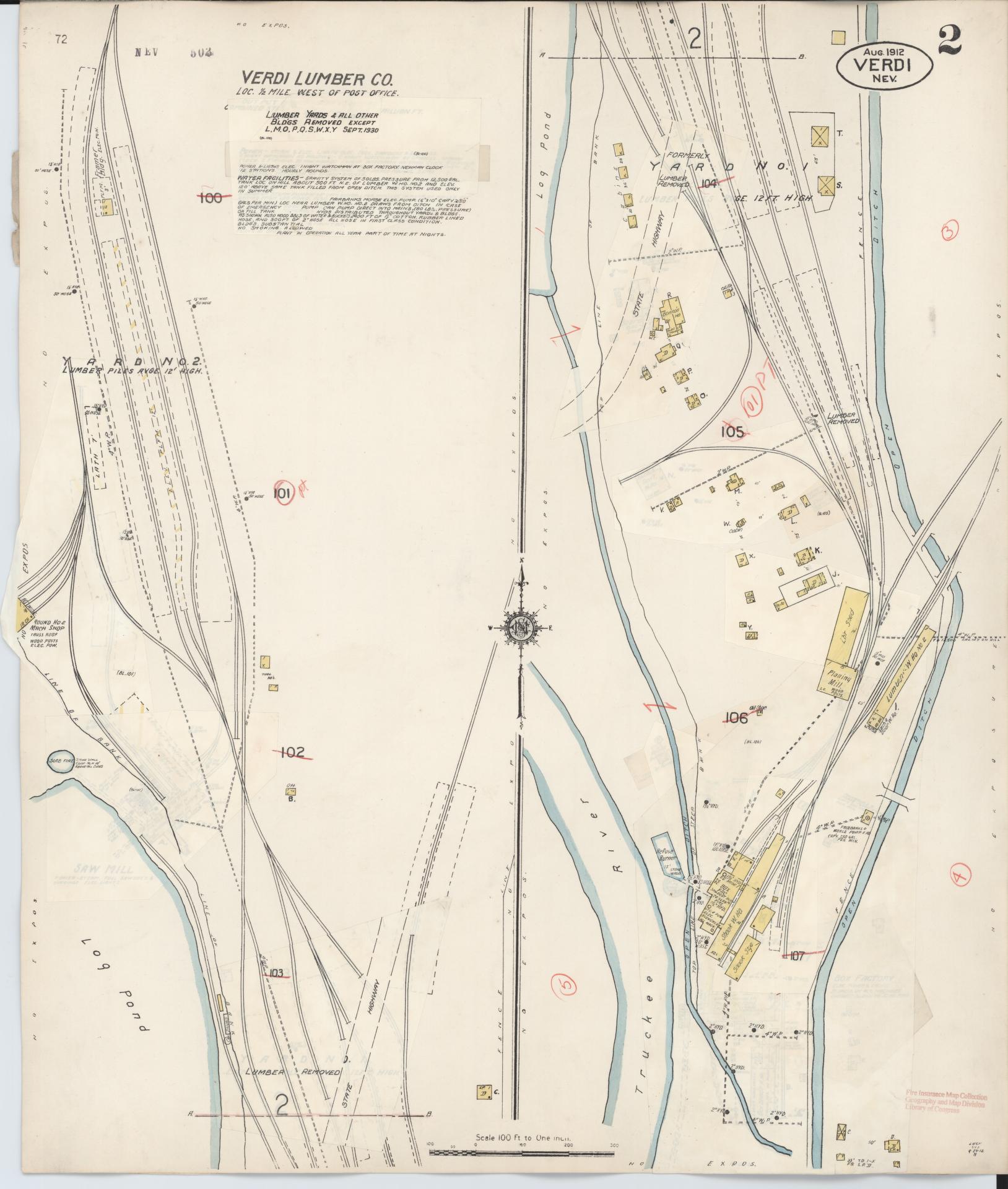 Sanborn Fire Insurance Map from Verdi, Washoe County, Nevada (1930), Sheet #0002 - Complete Map Set gallery image, historic Sanborn map, vintage wall art, Nevada Nevada