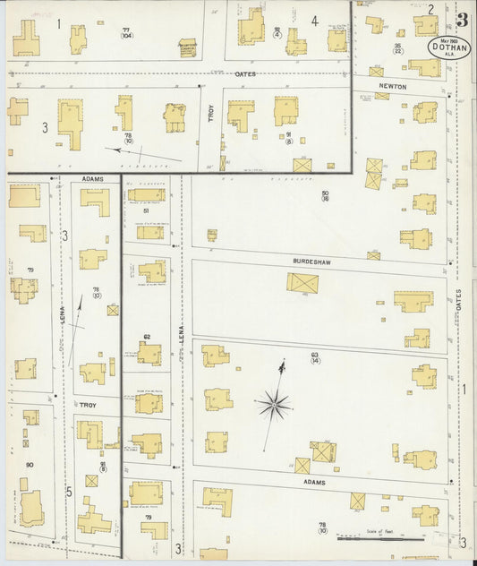 Sanborn Fire Insurance Map from Dothan, Houston County, Alabama (1903), Sheet #0003 - Historic Sanborn Fire Insurance Map Print, vintage old map wall art, antique decor, genealogy gift, Alabama Alabama map