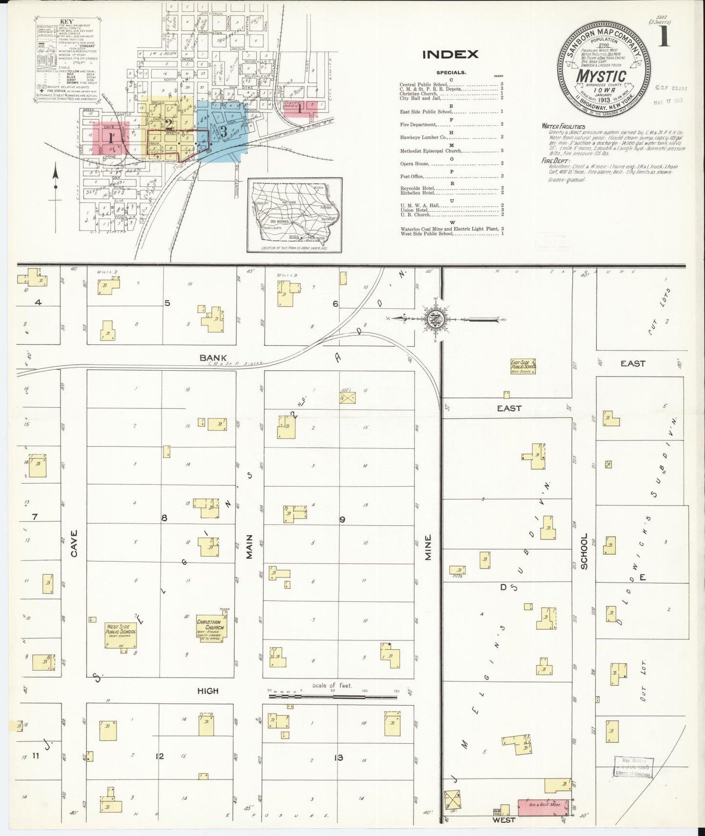 Sanborn Fire Insurance Map from Mystic, Appanoose County, Iowa (1913), Sheet #0001 - Historic Sanborn Fire Insurance Map Print