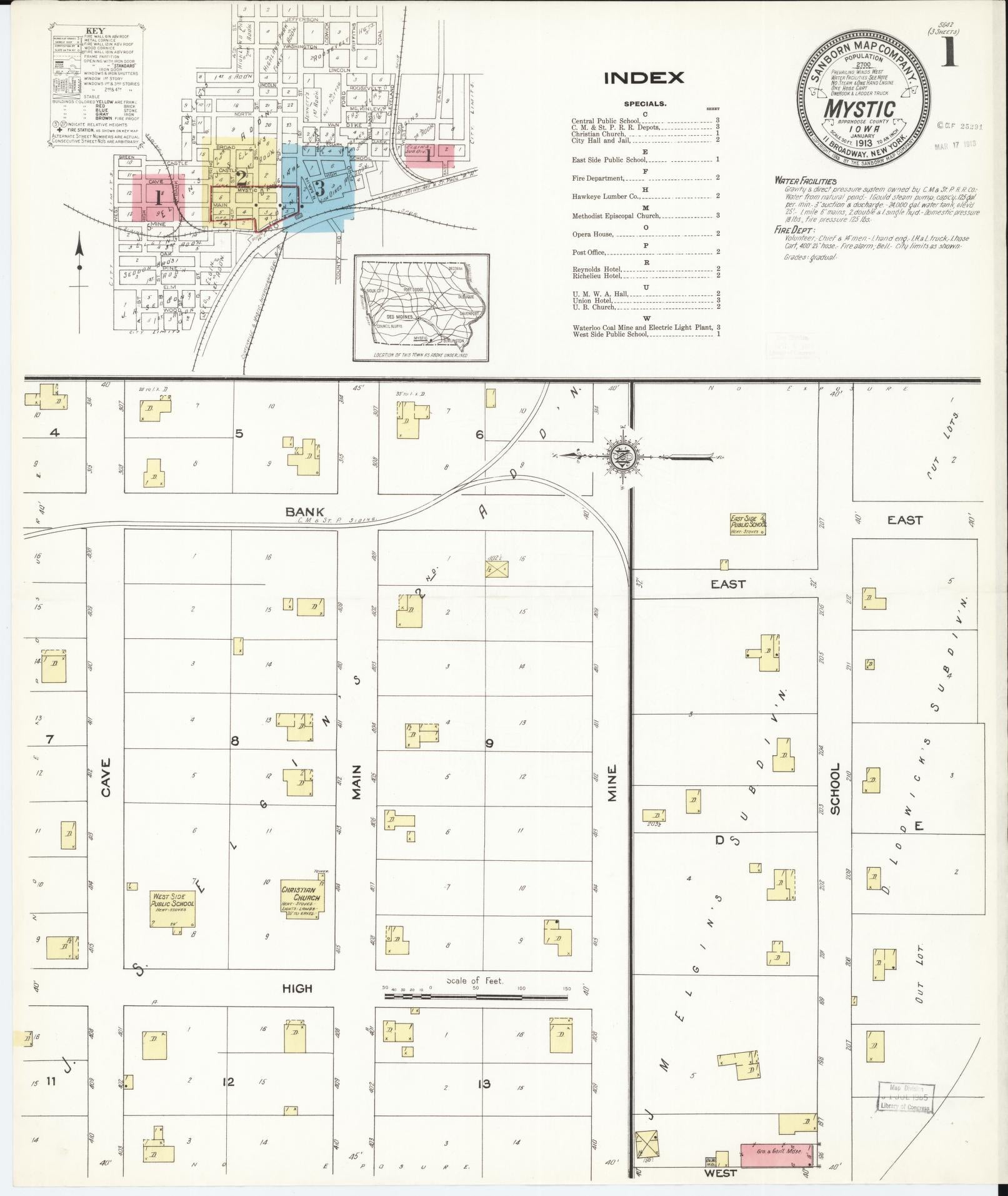 Sanborn Fire Insurance Map from Mystic, Appanoose County, Iowa (1913), Sheet #0001 - Historic Sanborn Fire Insurance Map Print