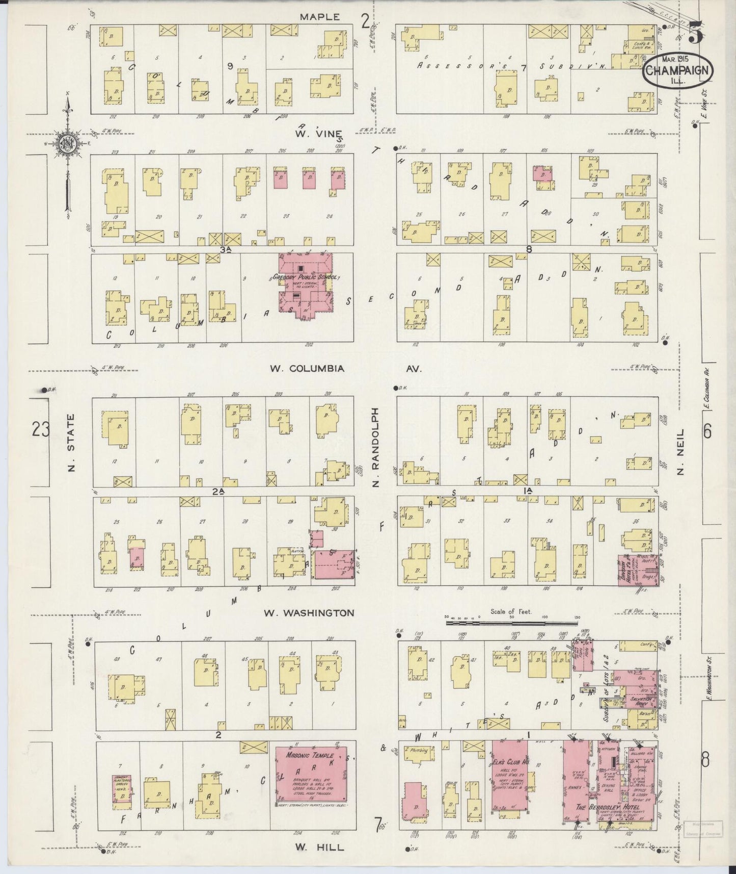 Sanborn Fire Insurance Map from Champaign, Champaign County, Illinois (1915), Sheet #0005 - Historic Sanborn Fire Insurance Map Print, vintage old map wall art, antique decor, genealogy gift, Illinois Illinois map