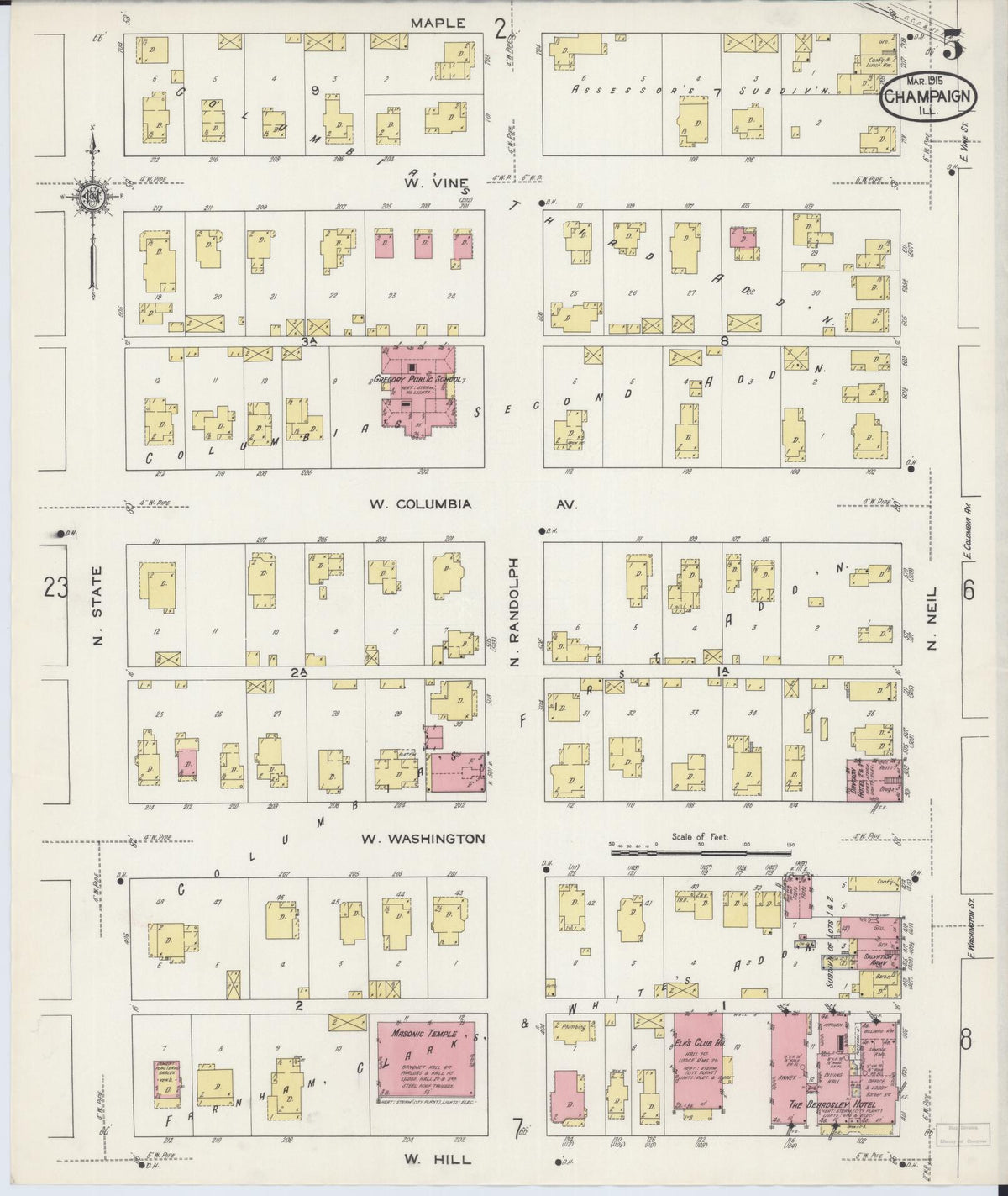 Sanborn Fire Insurance Map from Champaign, Champaign County, Illinois (1915), Sheet #0005 - Historic Sanborn Fire Insurance Map Print, vintage old map wall art, antique decor, genealogy gift, Illinois Illinois map