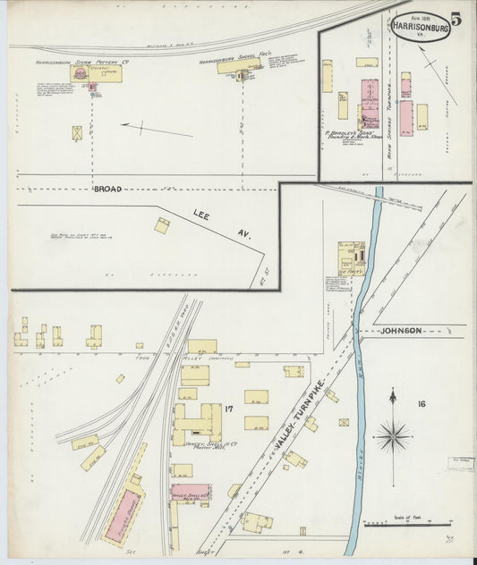Sanborn Fire Insurance Map from Harrisonburg, Independent Cities, Virginia (1891), Sheet #0005 - Historic Sanborn Fire Insurance Map Print, vintage old map wall art, antique decor, genealogy gift, Virginia Virginia map