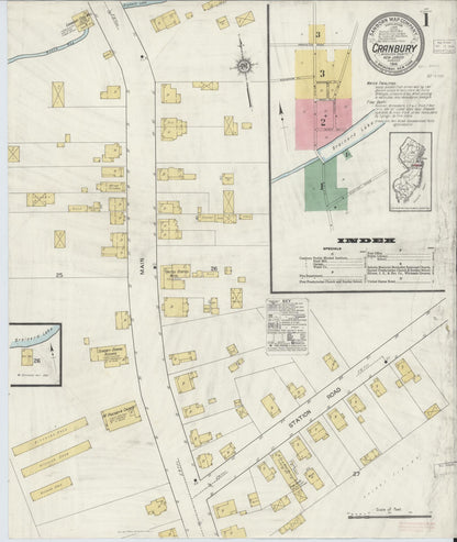 Sanborn Fire Insurance Map from Cranbury, Middlesex County, New Jersey (1916), Sheet #0001 - Complete Map Set gallery image, historic Sanborn map, vintage wall art, New Jersey New Jersey