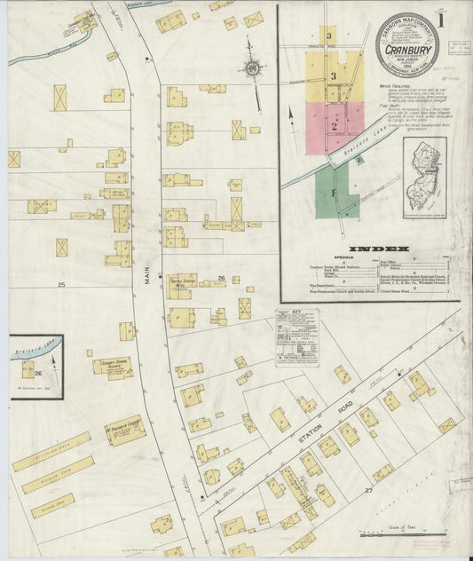 Sanborn Fire Insurance Map from Cranbury, Middlesex County, New Jersey (1916), Sheet #0001 - Complete Map Set gallery image, historic Sanborn map, vintage wall art, New Jersey New Jersey