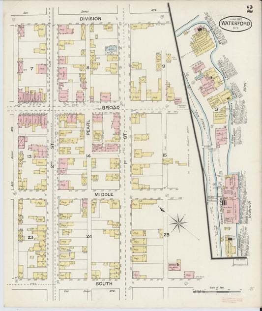 Sanborn Fire Insurance Map from Waterford, Saratoga County, New York (1887), Sheet #0002 - Historic Sanborn Fire Insurance Map Print, vintage old map wall art, antique decor, genealogy gift, New York New York map