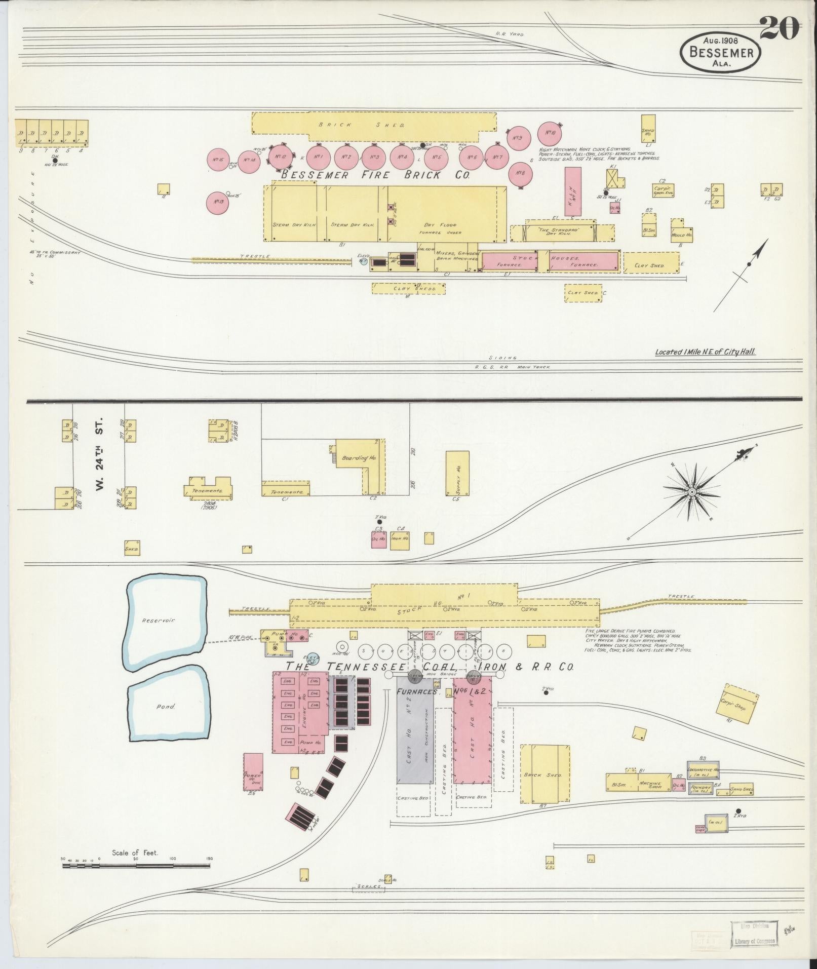 Sanborn Fire Insurance Map from Bessemer, Jefferson County, Alabama (1908), Sheet #0020 - Complete Map Set gallery image, historic Sanborn map, vintage wall art, Alabama Alabama