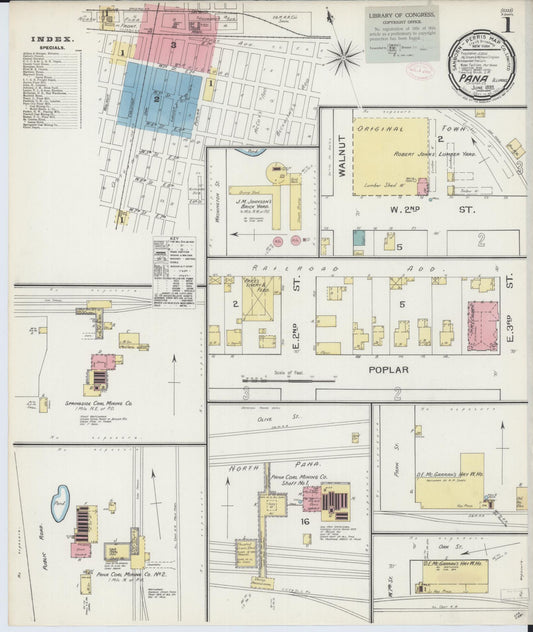 Sanborn Fire Insurance Map from Pana, Christian County, Illinois (1893), Sheet #0001 - Historic Sanborn Fire Insurance Map Print, vintage old map wall art, antique decor, genealogy gift, Illinois Illinois map