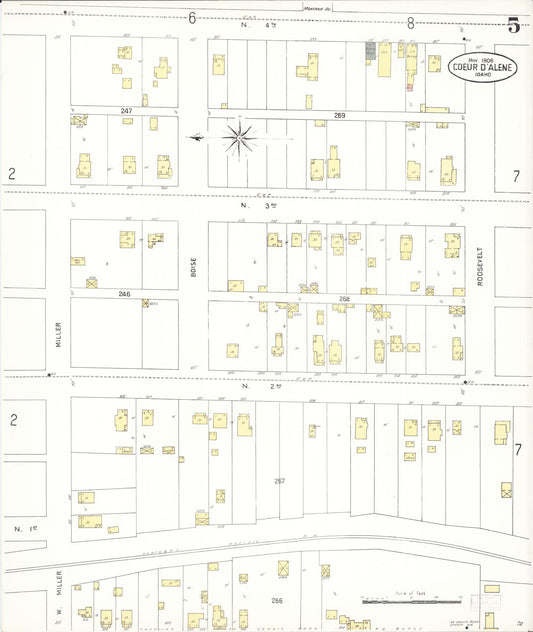 Sanborn Fire Insurance Map from Coeur D'alene, Kootenai County, Idaho (1908), Sheet #0005 - Historic Sanborn Fire Insurance Map Print, vintage old map wall art, antique decor, genealogy gift, Idaho Idaho map