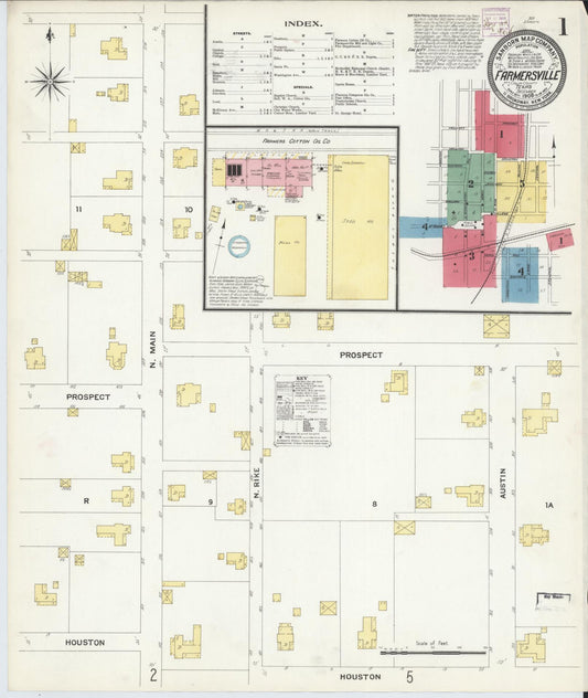 Sanborn Fire Insurance Map from Farmersville, Collin County, Texas (1908), Sheet #0001 - Historic Sanborn Fire Insurance Map Print, vintage old map wall art, antique decor, genealogy gift, Texas Texas map