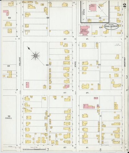 Sanborn Fire Insurance Map from Bowling Green, Warren County, Kentucky (1901), Sheet #0002 - Complete Map Set gallery image, historic Sanborn map, vintage wall art, Kentucky Kentucky