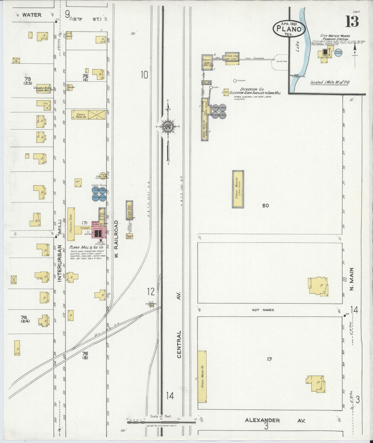 Sanborn Fire Insurance Map from Plano, Collin County, Texas (1921), Sheet #0013 - Complete Map Set gallery image, historic Sanborn map, vintage wall art, Texas Texas
