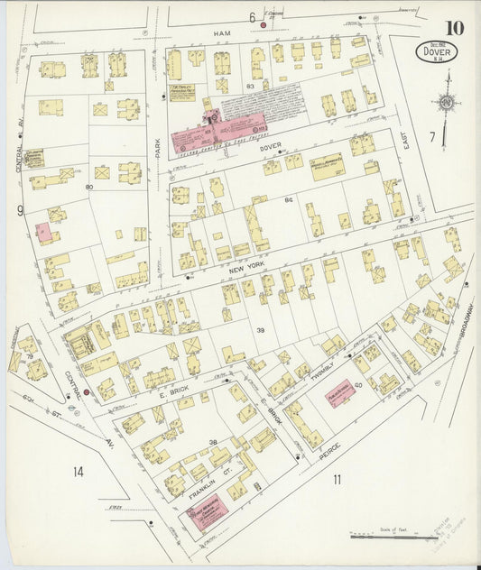 Sanborn Fire Insurance Map from Dover, Strafford County, New Hampshire (1912), Sheet #0010 - Historic Sanborn Fire Insurance Map Print, vintage old map wall art, antique decor, genealogy gift, New Hampshire New Hampshire map