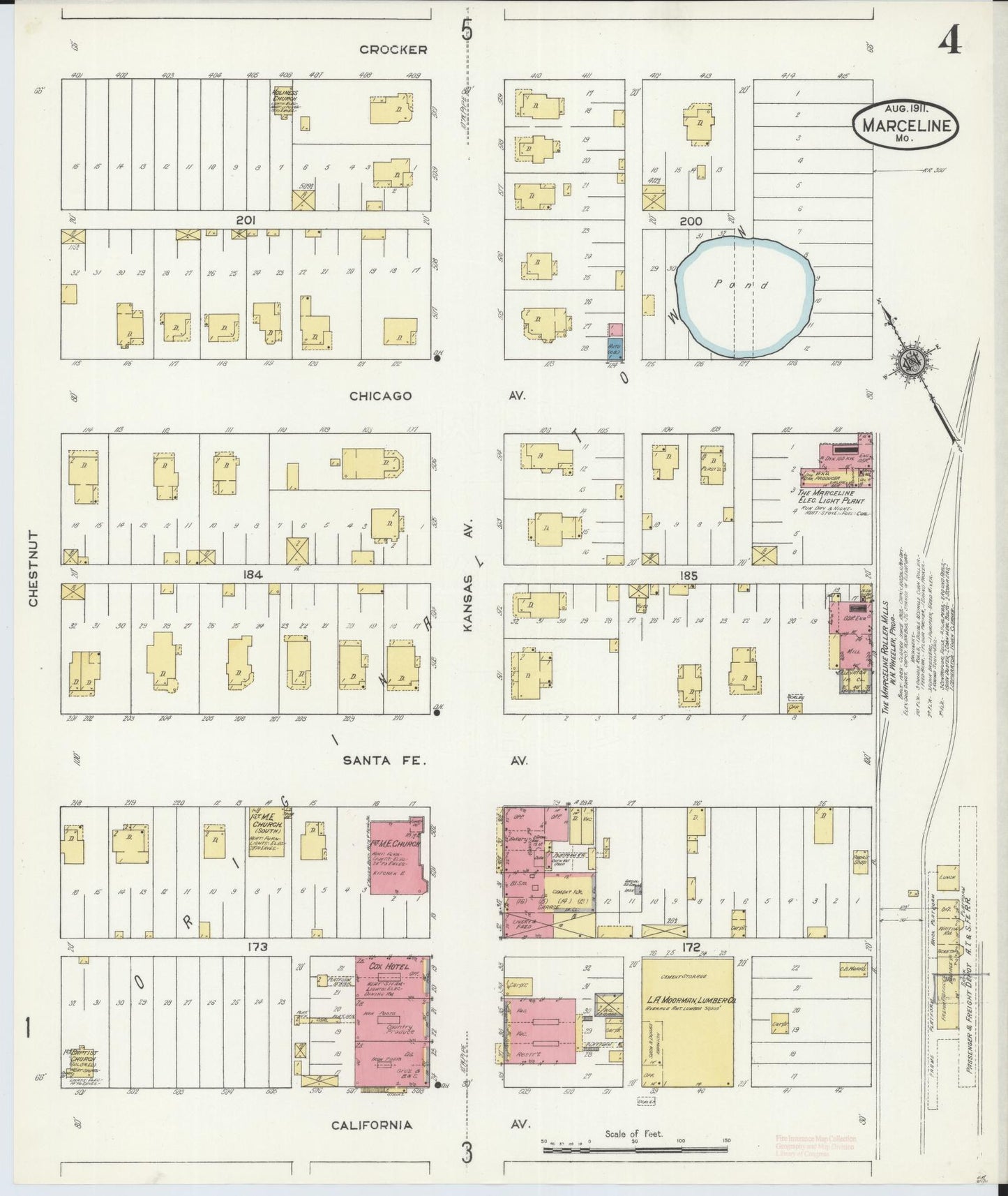 Sanborn Fire Insurance Map from Marceline, Linn County, Missouri (1911), Sheet #0004 - Complete Map Set gallery image, historic Sanborn map, vintage wall art, Missouri Missouri