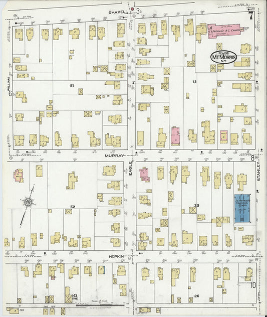 Sanborn Fire Insurance Map from Mount Morris, Livingston County, New York (1921), Sheet #0007 - Historic Sanborn Fire Insurance Map Print, vintage old map wall art, antique decor, genealogy gift, New York New York map