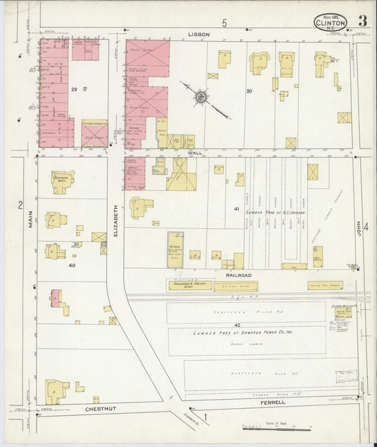 Sanborn Fire Insurance Map from Clinton, Sampson County, North Carolina (1915), Sheet #0003 - Historic Sanborn Fire Insurance Map Print, vintage old map wall art, antique decor, genealogy gift, North Carolina North Carolina map