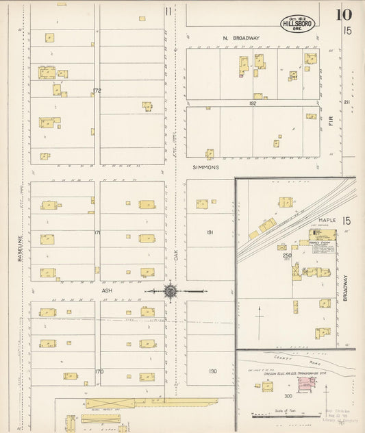 Sanborn Fire Insurance Map from Hillsboro, Washington County, Oregon (1912), Sheet #0010 - Historic Sanborn Fire Insurance Map Print, vintage old map wall art, antique decor, genealogy gift, Oregon Oregon map