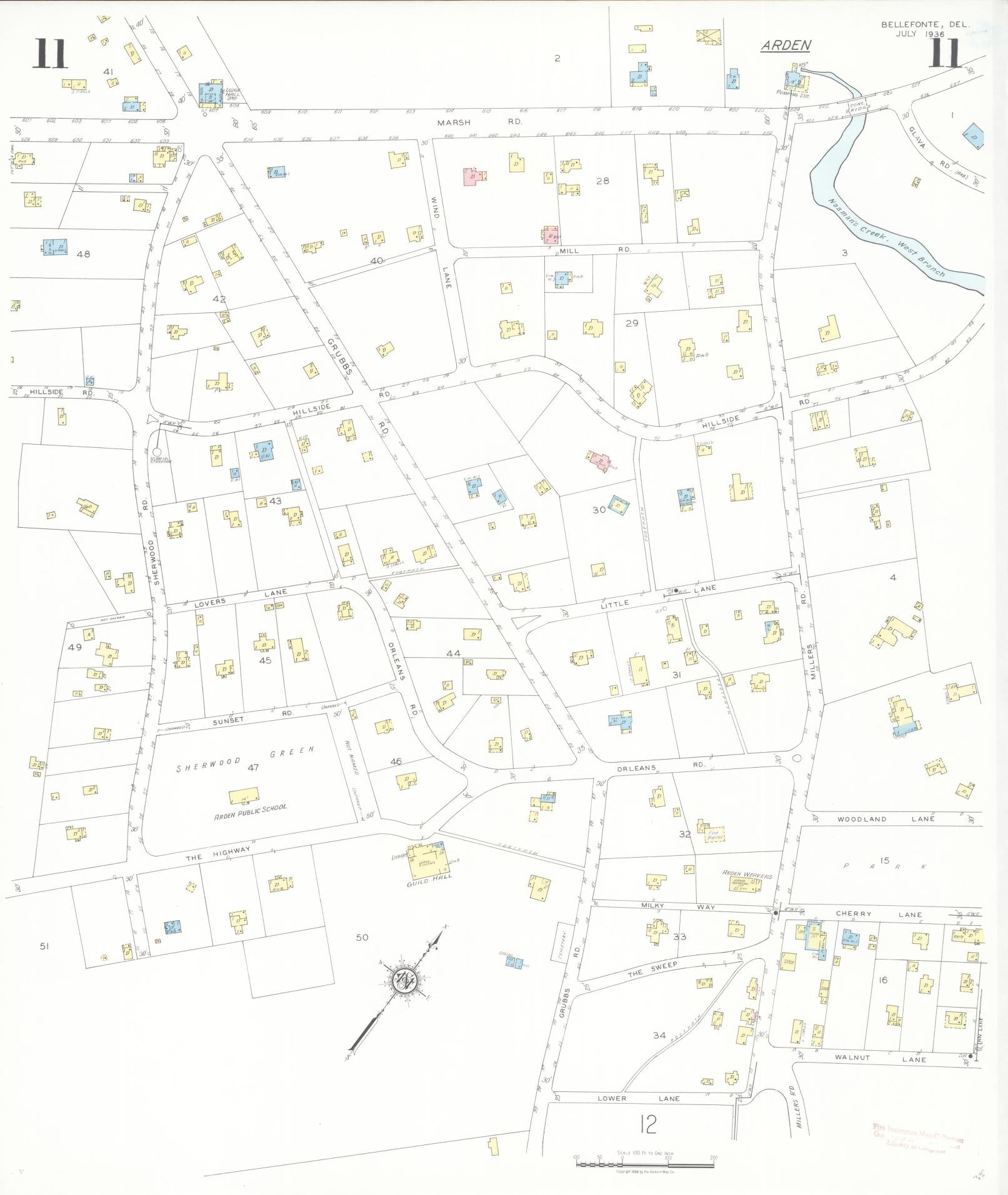 Sanborn Fire Insurance Map from Bellefonte, New Castle County, Delaware (1936), Sheet #0011 - Historic Sanborn Fire Insurance Map Print, vintage old map wall art, antique decor, genealogy gift, Delaware Delaware map