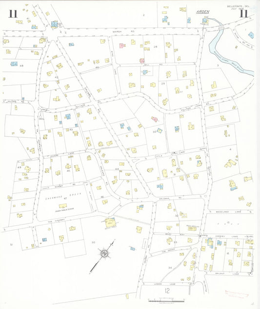 Sanborn Fire Insurance Map from Bellefonte, New Castle County, Delaware (1936), Sheet #0011 - Historic Sanborn Fire Insurance Map Print, vintage old map wall art, antique decor, genealogy gift, Delaware Delaware map