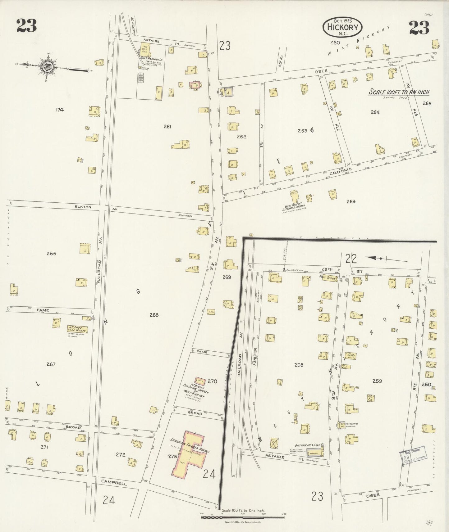 Sanborn Fire Insurance Map from Hickory, Catawba County, North Carolina (1925), Sheet #0023 - Complete Map Set gallery image, historic Sanborn map, vintage wall art, North Carolina North Carolina