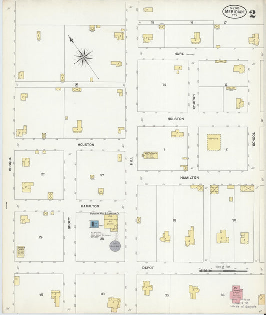 Sanborn Fire Insurance Map from Meridian, Bosque County, Texas (1903), Sheet #0002 - Historic Sanborn Fire Insurance Map Print, vintage old map wall art, antique decor, genealogy gift, Texas Texas map