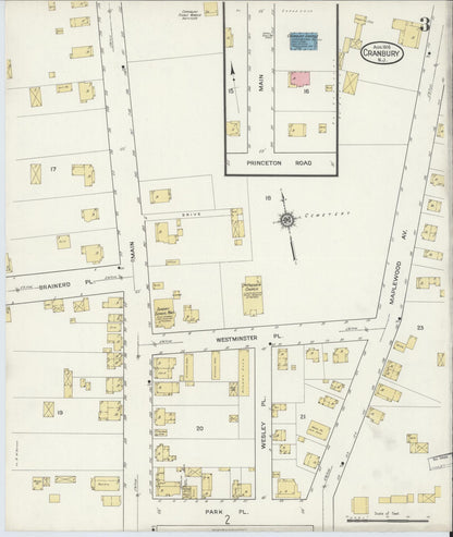 Sanborn Fire Insurance Map from Cranbury, Middlesex County, New Jersey (1916), Sheet #0003 - Historic Sanborn Fire Insurance Map Print, vintage old map wall art, antique decor, genealogy gift, New Jersey New Jersey map