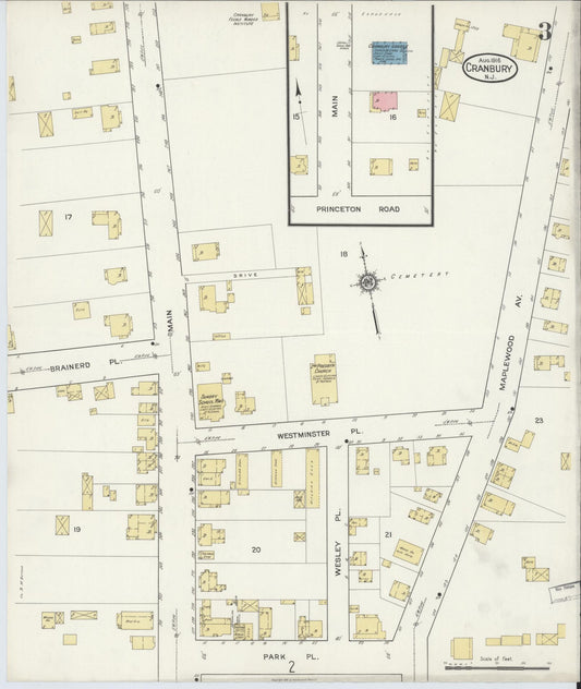 Sanborn Fire Insurance Map from Cranbury, Middlesex County, New Jersey (1916), Sheet #0003 - Historic Sanborn Fire Insurance Map Print, vintage old map wall art, antique decor, genealogy gift, New Jersey New Jersey map
