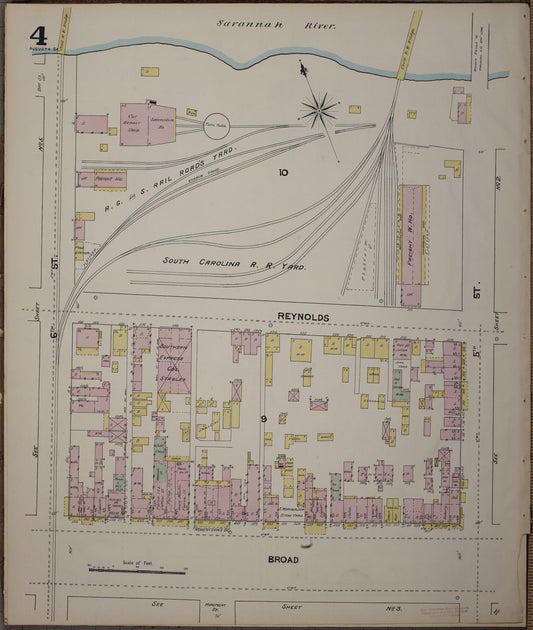 Sanborn Fire Insurance Map from Augusta, Richmond County, Georgia (1890), Sheet #0004 - Historic Sanborn Fire Insurance Map Print, vintage old map wall art, antique decor, genealogy gift, Georgia Georgia map