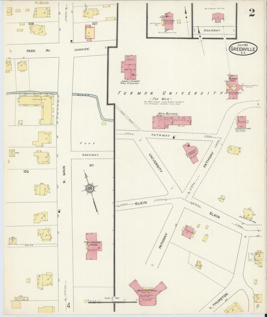 Sanborn Fire Insurance Map from Greenville, Greenville County, South Carolina (1913), Sheet #0002 - Historic Sanborn Fire Insurance Map Print, vintage old map wall art, antique decor, genealogy gift, South Carolina South Carolina map