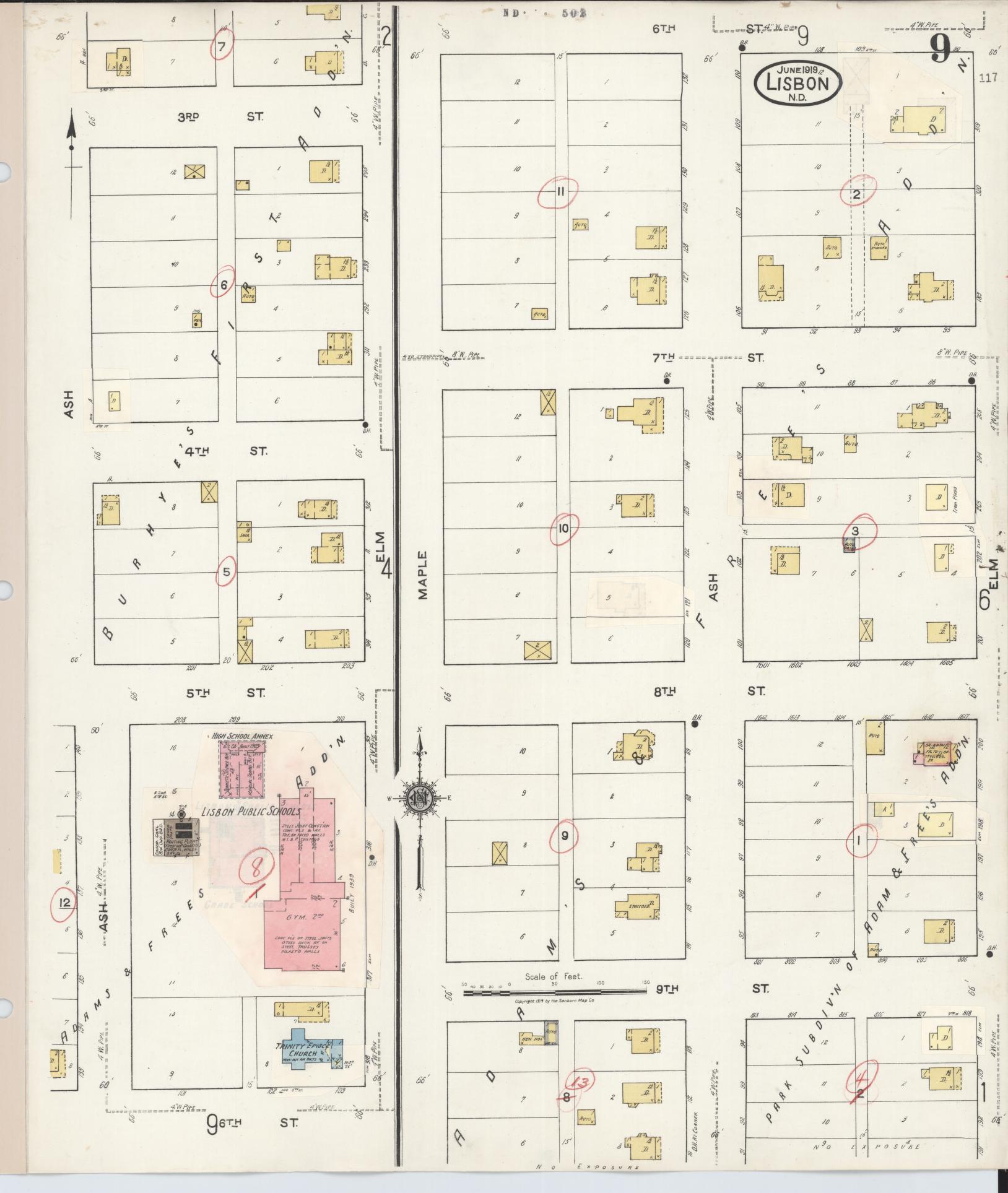 Sanborn Fire Insurance Map from Lisbon, Ransom County, North Dakota (1945), Sheet #0009 - Historic Sanborn Fire Insurance Map Print, vintage old map wall art, antique decor, genealogy gift, North Dakota North Dakota map