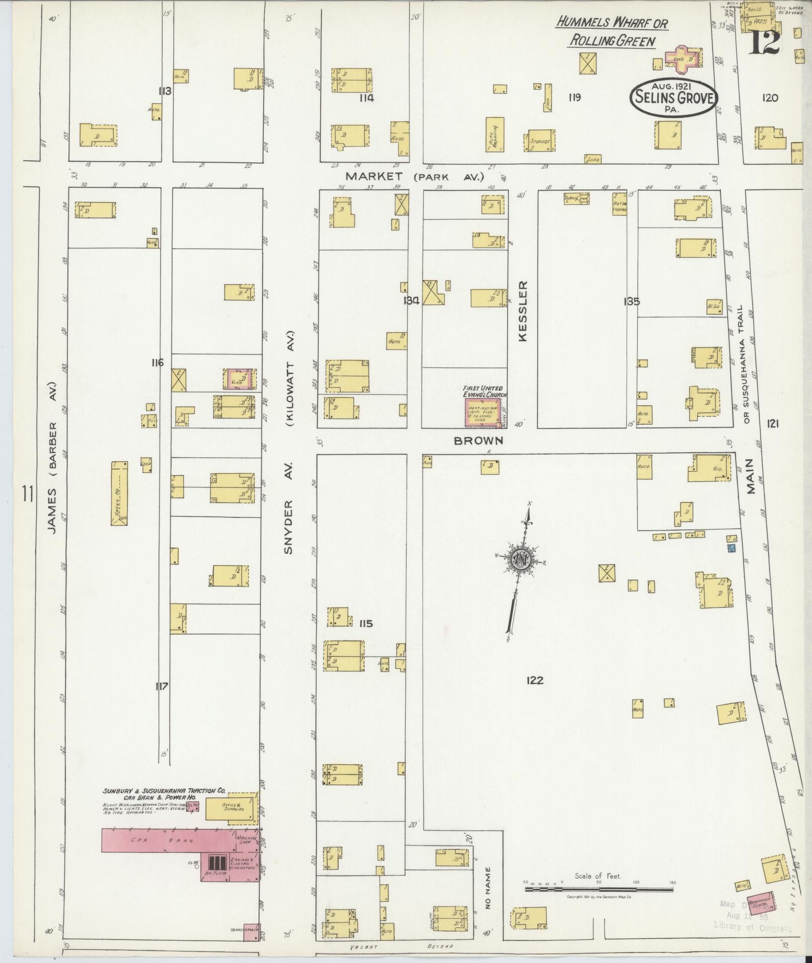 Sanborn Fire Insurance Map from Selins Grove, Snyder County, Pennsylvania (1921), Sheet #0012 - Complete Map Set gallery image, historic Sanborn map, vintage wall art, Pennsylvania Pennsylvania