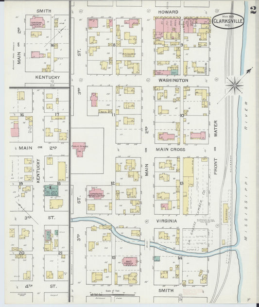Sanborn Fire Insurance Map from Clarksville, Pike County, Missouri (1893), Sheet #0002 - Historic Sanborn Fire Insurance Map Print, vintage old map wall art, antique decor, genealogy gift, Missouri Missouri map