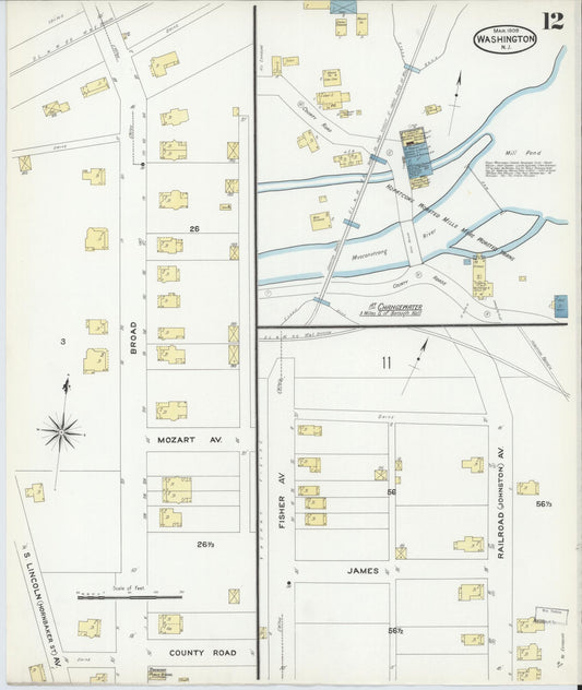 Sanborn Fire Insurance Map from Washington, Warren County, New Jersey (1909), Sheet #0012 - Historic Sanborn Fire Insurance Map Print, vintage old map wall art, antique decor, genealogy gift, New Jersey New Jersey map