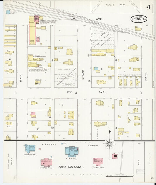 Sanborn Fire Insurance Map from Grinnell, Poweshiek County, Iowa (1893), Sheet #0004 - Historic Sanborn Fire Insurance Map Print, vintage old map wall art