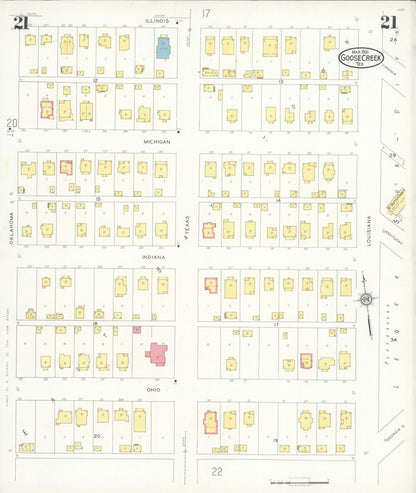Sanborn Fire Insurance Map from Goose Creek, Harris County, Texas (1931), Sheet #0021 - Complete Map Set gallery image, historic Sanborn map, vintage wall art, Texas Texas