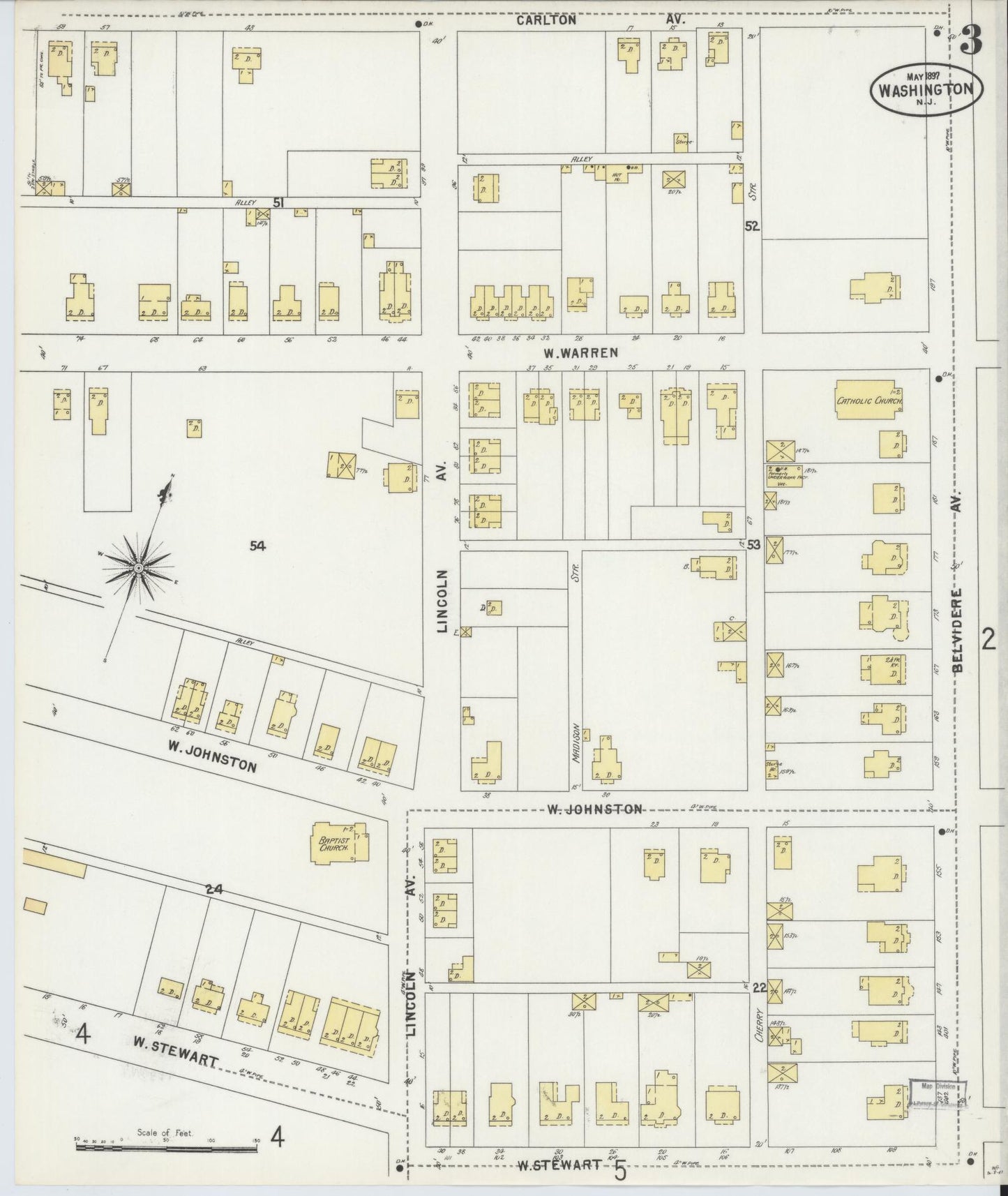 Sanborn Fire Insurance Map from Washington, Warren County, New Jersey (1897), Sheet #0003 - Historic Sanborn Fire Insurance Map Print, vintage old map wall art, antique decor, genealogy gift, Washington Washington map