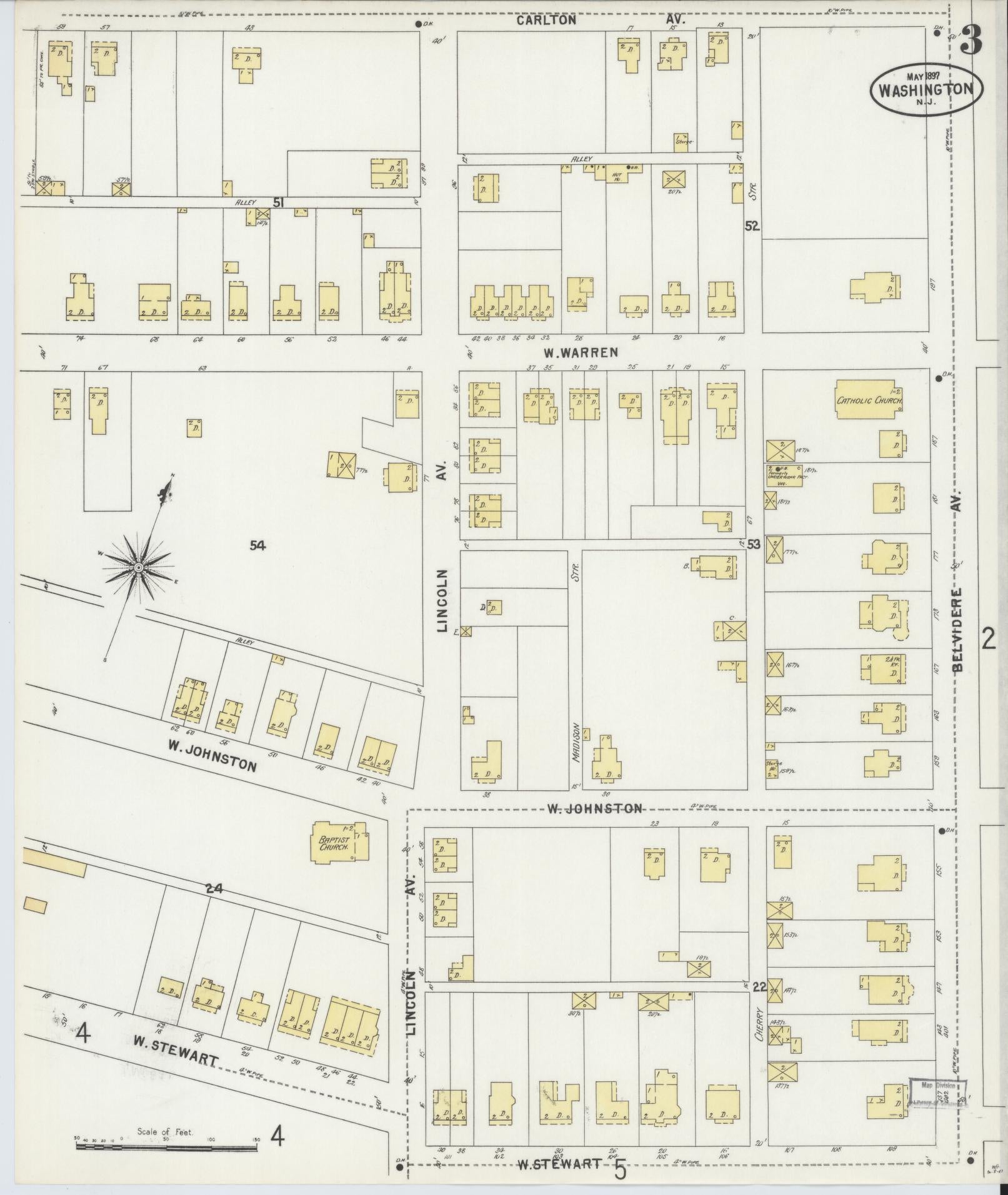 Sanborn Fire Insurance Map from Washington, Warren County, New Jersey (1897), Sheet #0003 - Historic Sanborn Fire Insurance Map Print, vintage old map wall art, antique decor, genealogy gift, Washington Washington map