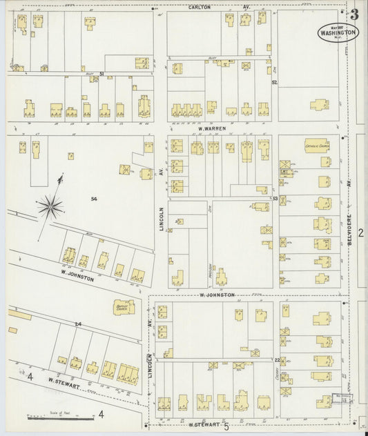 Sanborn Fire Insurance Map from Washington, Warren County, New Jersey (1897), Sheet #0003 - Historic Sanborn Fire Insurance Map Print, vintage old map wall art, antique decor, genealogy gift, Washington Washington map