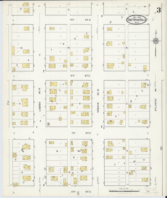 Sanborn Fire Insurance Map from Thief River Falls, Pennington County, Minnesota (1916), Sheet #0003 - Historic Sanborn Fire Insurance Map Print, vintage old map wall art, antique decor, genealogy gift, Minnesota Minnesota map