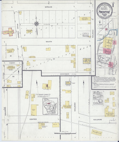 Sanborn Fire Insurance Map from Prentice, Price County, Wisconsin (1919), Sheet #0001 - Complete Map Set gallery image, historic Sanborn map, vintage wall art, Wisconsin Wisconsin