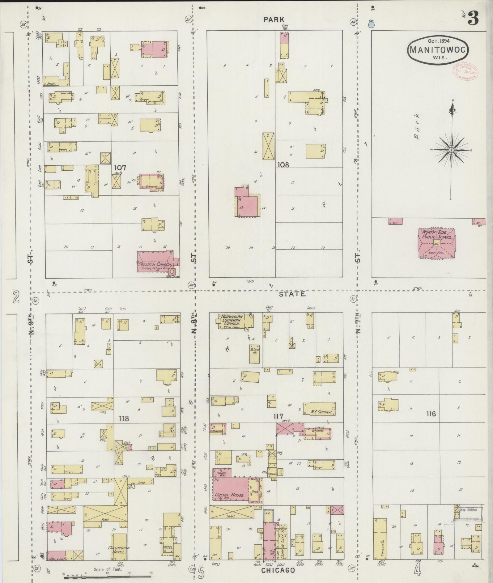 Sanborn Fire Insurance Map from Manitowoc, Manitowoc County, Wisconsin (1894), Sheet #0003 - Historic Sanborn Fire Insurance Map Print, vintage old map wall art, antique decor, genealogy gift, Wisconsin Wisconsin map