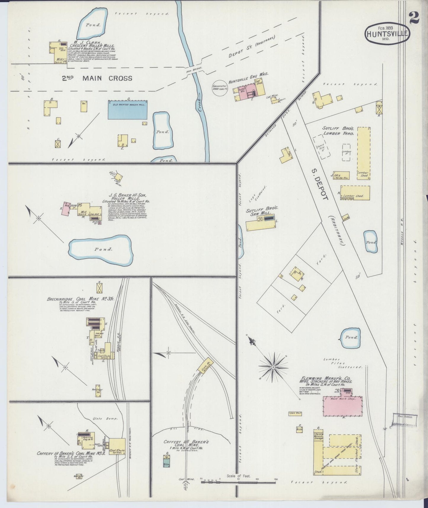 Sanborn Fire Insurance Map from Huntsville, Randolph County, Missouri (1893), Sheet #0002 - Historic Sanborn Fire Insurance Map Print, vintage old map wall art, antique decor, genealogy gift, Missouri Missouri map