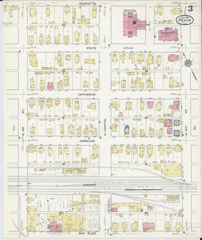 Sanborn Fire Insurance Map from Pekin, Tazewell County, Illinois (1916), Sheet #0003 - Complete Map Set gallery image, historic Sanborn map, vintage wall art, Illinois Illinois
