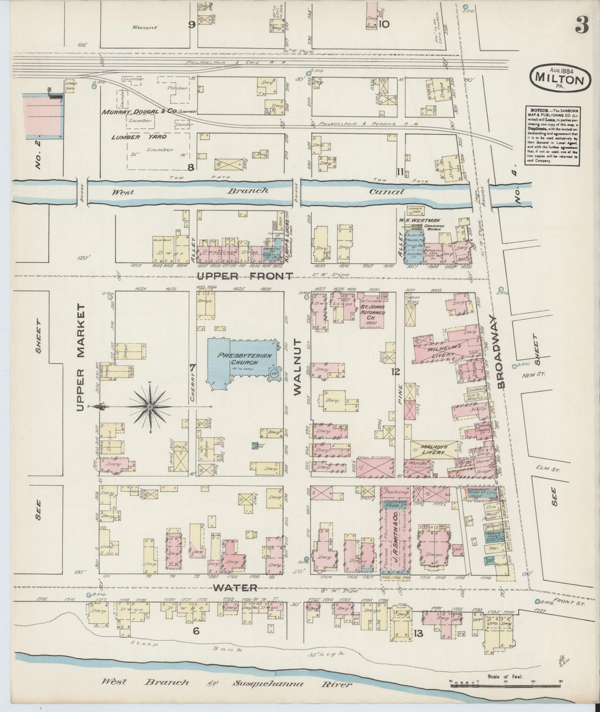 Sanborn Fire Insurance Map from Milton, Northumberland County, Pennsylvania (1884), Sheet #0003 - Complete Map Set gallery image, historic Sanborn map, vintage wall art, Pennsylvania Pennsylvania