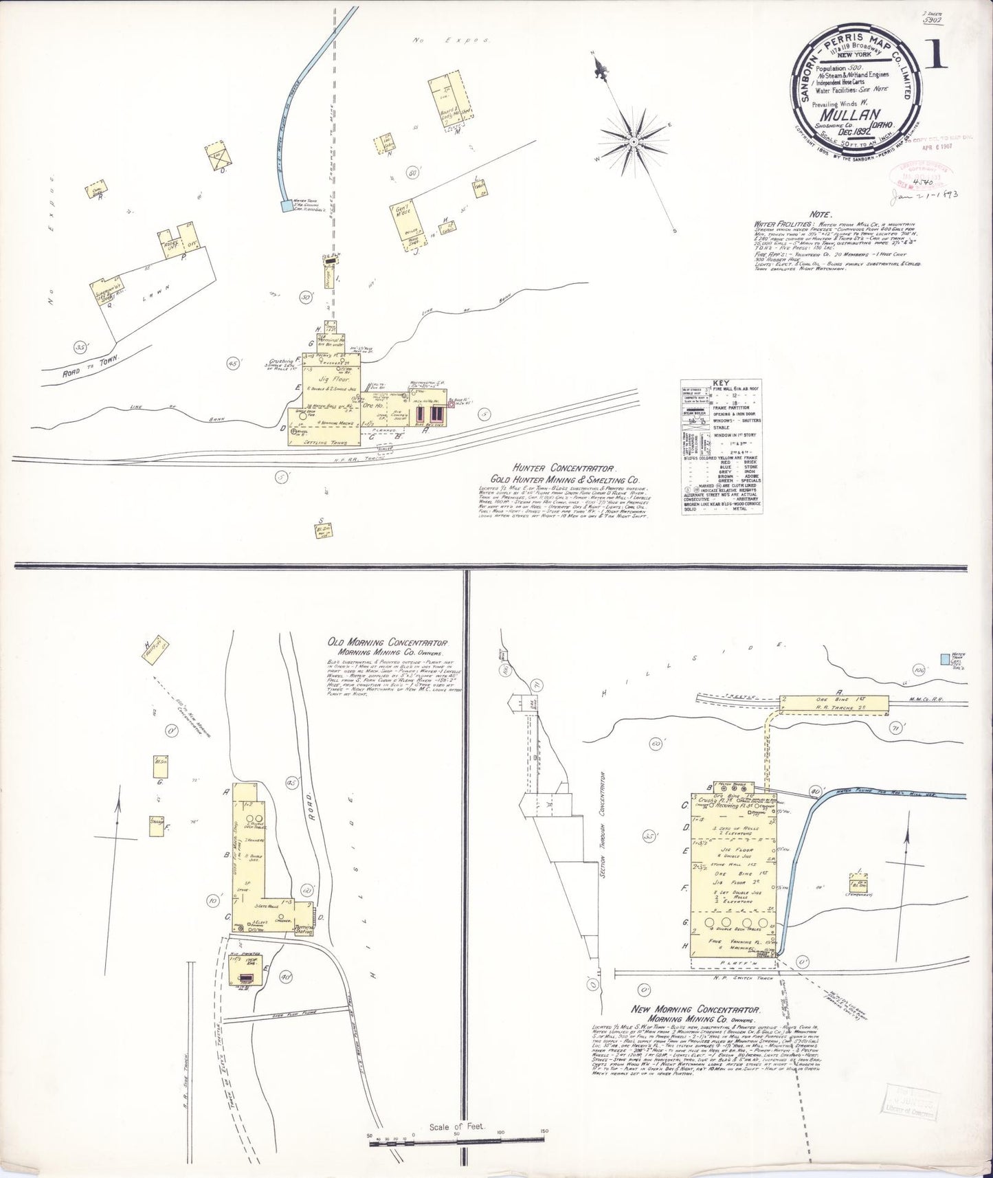 Sanborn Fire Insurance Map from Mullan, Shoshone County, Idaho (1892), Sheet #0001 - Historic Sanborn Fire Insurance Map Print, vintage old map wall art, antique decor, genealogy gift, Idaho Idaho map