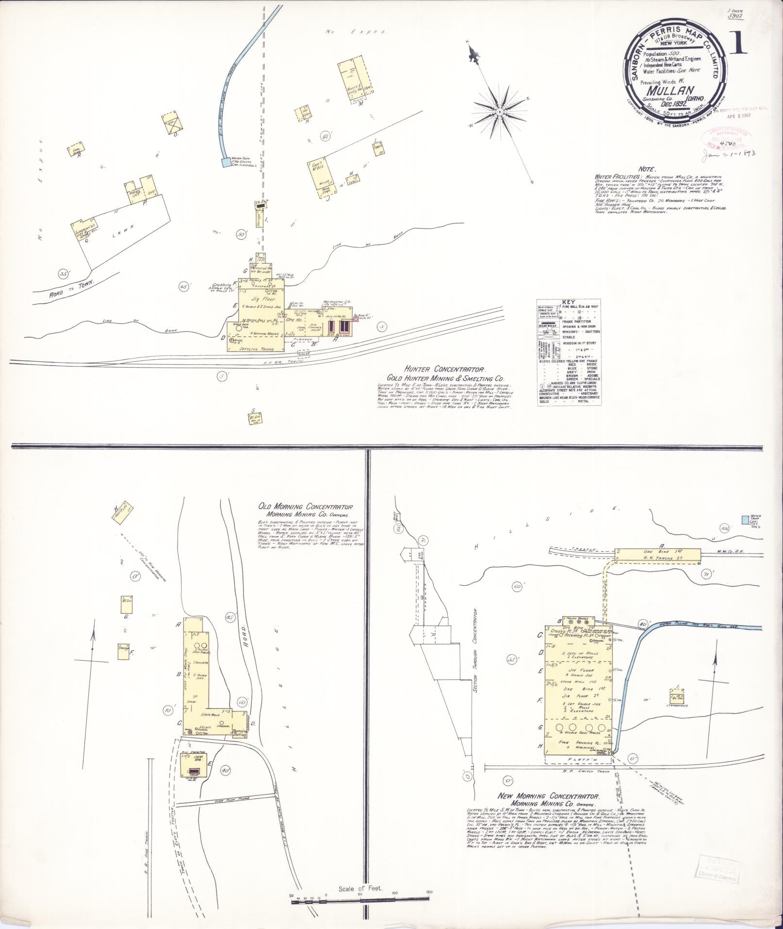 Sanborn Fire Insurance Map from Mullan, Shoshone County, Idaho (1892), Sheet #0001 - Historic Sanborn Fire Insurance Map Print, vintage old map wall art, antique decor, genealogy gift, Idaho Idaho map