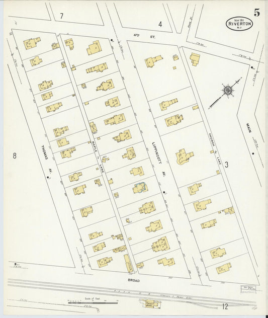 Sanborn Fire Insurance Map from Riverton, Burlington County, New Jersey (1911), Sheet #0005 - Historic Sanborn Fire Insurance Map Print, vintage old map wall art, antique decor, genealogy gift, New Jersey New Jersey map