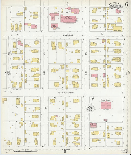 Sanborn Fire Insurance Map from Decatur, Adams County, Indiana (1900), Sheet #0006 - Historic Sanborn Fire Insurance Map Print, vintage old map wall art, antique decor, genealogy gift, Indiana Indiana map