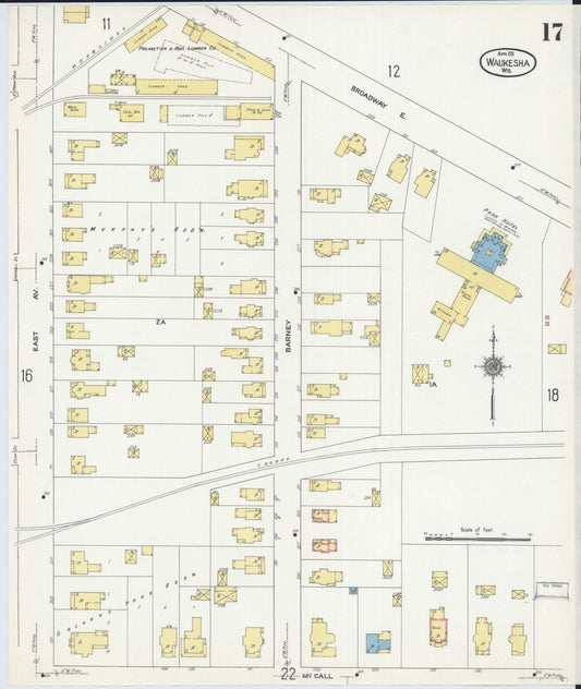 Sanborn Fire Insurance Map from Waukesha, Waukesha County, Wisconsin (1911), Sheet #0017 - Historic Sanborn Fire Insurance Map Print, vintage old map wall art, antique decor, genealogy gift, Wisconsin Wisconsin map