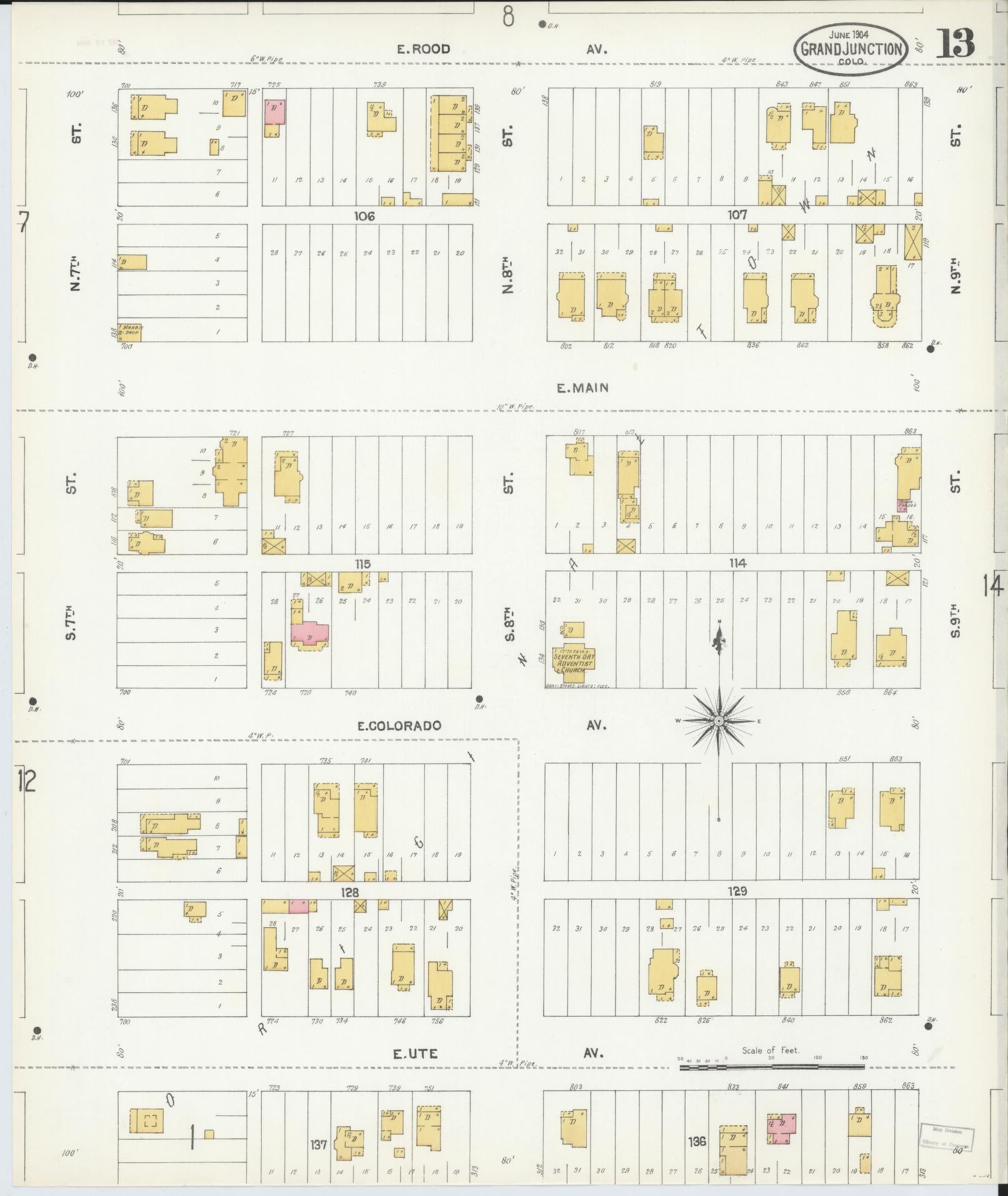 Sanborn Fire Insurance Map from Grand Junction, Mesa County, Colorado (1904), Sheet #0013 - Complete Map Set gallery image, historic Sanborn map, vintage wall art, Colorado Colorado